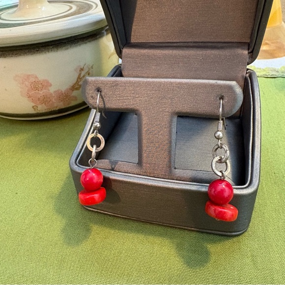 Artisan Made Coral & Sterling Earrings - Picture 2 of 7